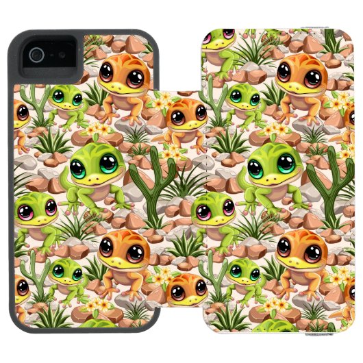 Baby Geckos Niedlich Cartoon Characters Incipio iPhone Geldbeutel-Hülle (Folio Geöffnet)