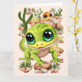 Baby Geckos Niedlich Cartoon Characters Karte (Gelbe Blume)