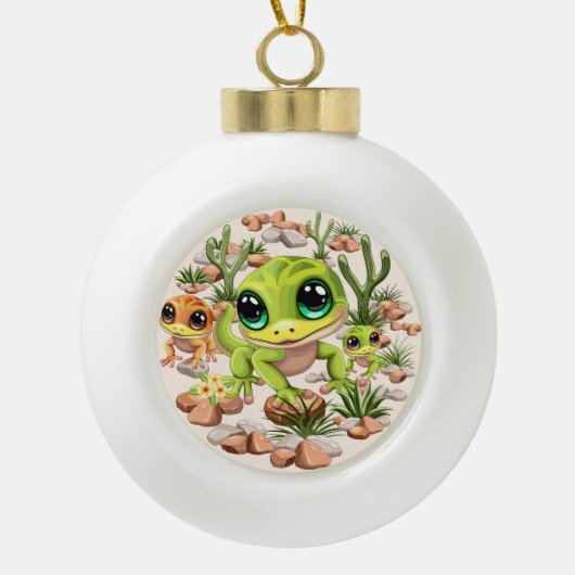 Baby Geckos Niedlich Cartoon Characters Keramik Kugel-Ornament (Vorderseite)