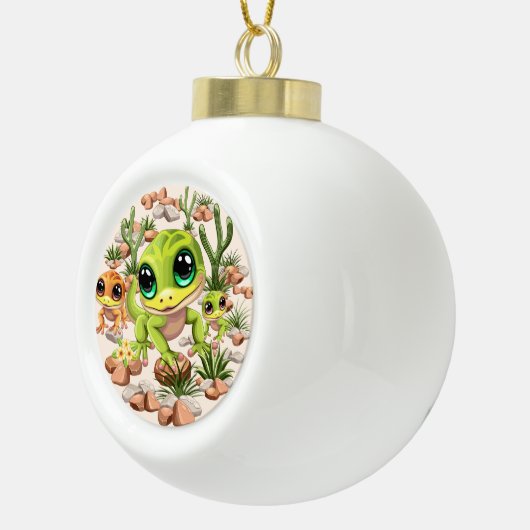 Baby Geckos Niedlich Cartoon Characters Keramik Kugel-Ornament (Rechts)