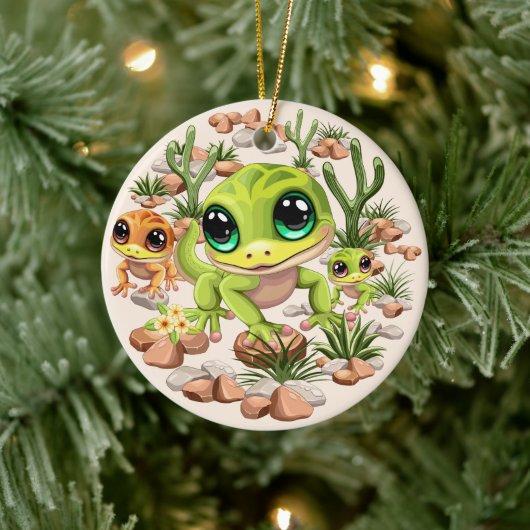 Baby Geckos Niedlich Cartoon Characters Keramik Ornament (Baum)