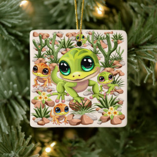Baby Geckos Niedlich Cartoon Characters Keramikornament