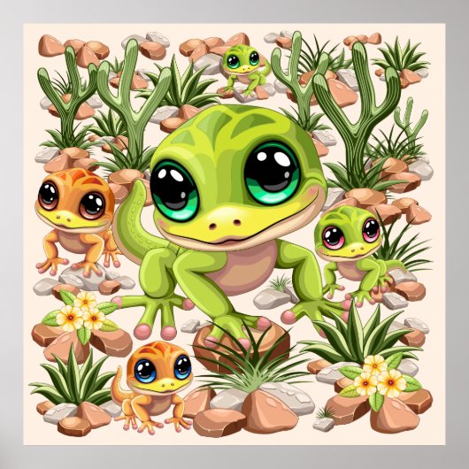 Baby Geckos Niedlich Cartoon Characters Poster (Vorne)