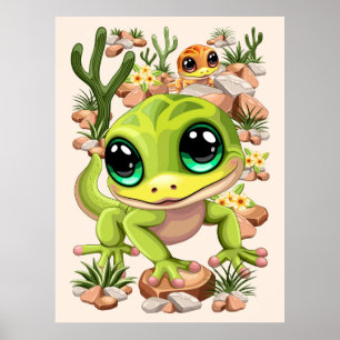 Baby Geckos Niedlich Cartoon Characters Poster