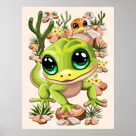 Baby Geckos Niedlich Cartoon Characters Poster (Vorne)