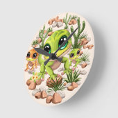 Baby Geckos Niedlich Cartoon Characters Runde Wanduhr (Winkel)
