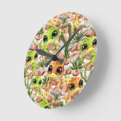 Baby Geckos Niedlich Cartoon Characters Runde Wanduhr (Winkel)
