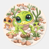 Baby Geckos Niedlich Cartoon Characters Runder Aufkleber (Vorderseite)