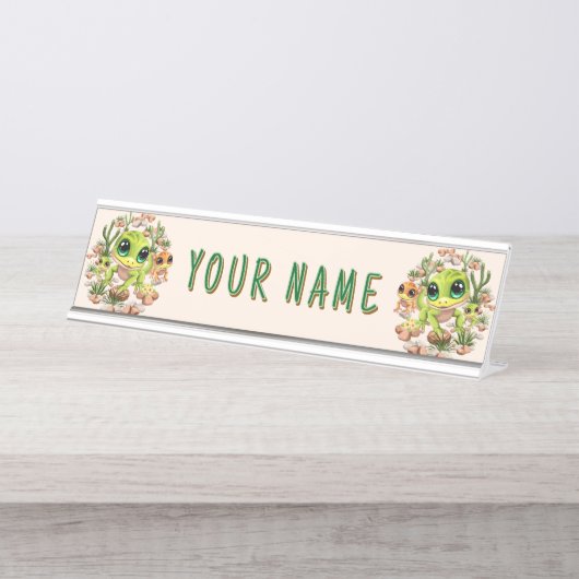 Baby Geckos Niedlich Cartoon Characters Schreibtischnamensplakette (Vorderseite )