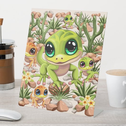 Baby Geckos Niedlich Cartoon Characters Sockelschild (In Situ)