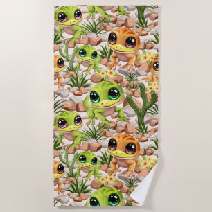 Baby Geckos Niedlich Cartoon Characters Strandtuch