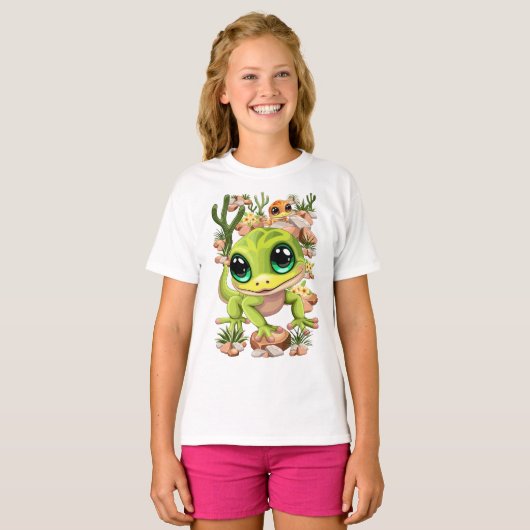 Baby Geckos Niedlich Cartoon Characters T-Shirt (Vorne ganz)