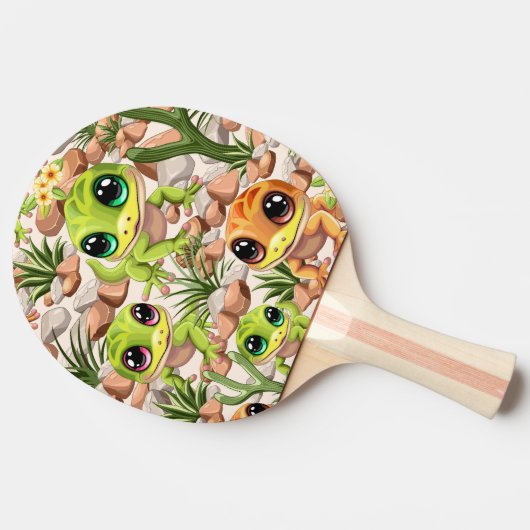 Baby Geckos Niedlich Cartoon Characters Tischtennis Schläger (Seitenansicht)