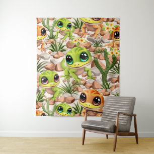 Baby Geckos Niedlich Cartoon Characters Wandteppich