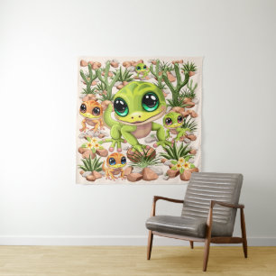 Baby Geckos Niedlich Cartoon Characters Wandteppich