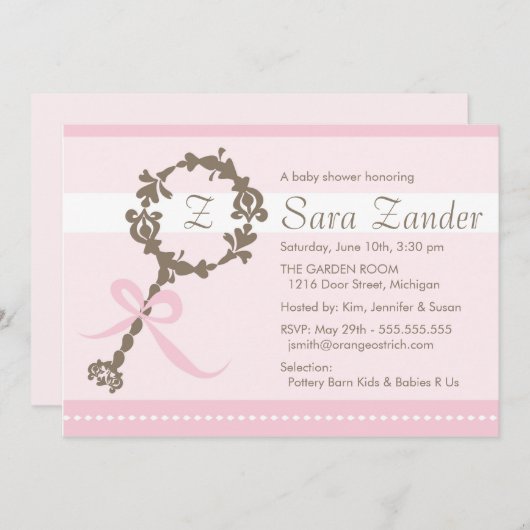 Baby-Geklapper-Duschen-Einladung Einladung (Vorne/Hinten)