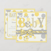 Baby-gelbes Grau punktiert Babyparty Einladung (Vorne/Hinten)