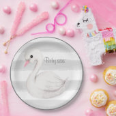Baby Gender Neutral Swan Gray Script Baby Shower Pappteller (Party)