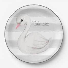 Baby Gender Neutral Swan Gray Script Baby Shower Pappteller