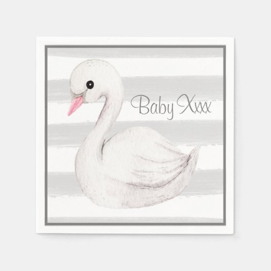 Baby Gender Neutral Swan Gray Script Baby Shower Serviette (Vorderseite)