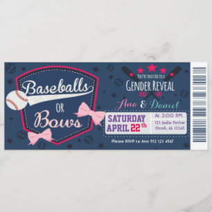 Baby Gender-Offenbarung - Baseballs oder Bows Einladung