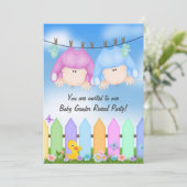 Baby Gender Reveal - Babys auf Wäscheleine Einladung (Stehend Vorderseite)