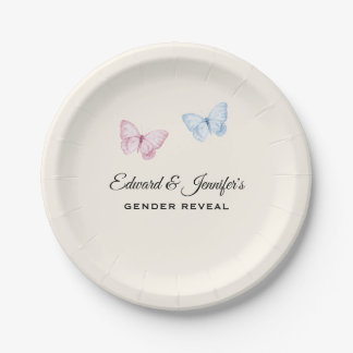 Baby Gender Reveal Butterflies 7-in Pappteller