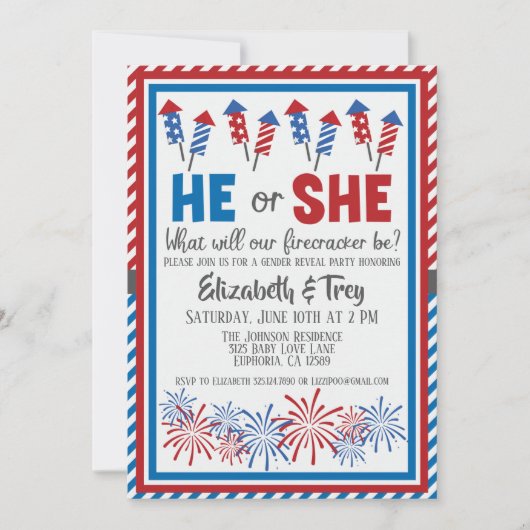 Baby Gender Reveal - Firecracker 4. Juli Einladung (Vorderseite)