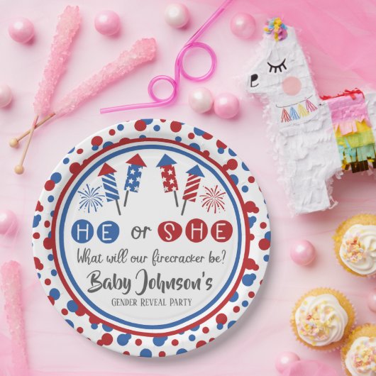 Baby Gender Reveal - Firecracker 4. Juli Pappteller (Party)