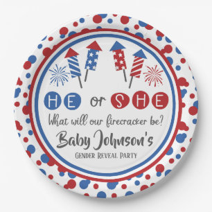 Baby Gender Reveal - Firecracker 4. Juli Pappteller