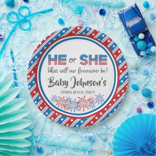 Baby Gender Reveal - Firecracker 4. Juli Pappteller (Party)