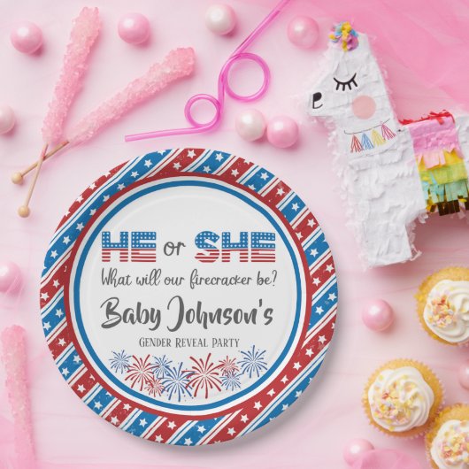 Baby Gender Reveal - Firecracker 4. Juli Pappteller (Party)