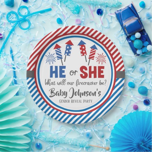 Baby Gender Reveal - Firecracker 4. Juli Pappteller (Party)