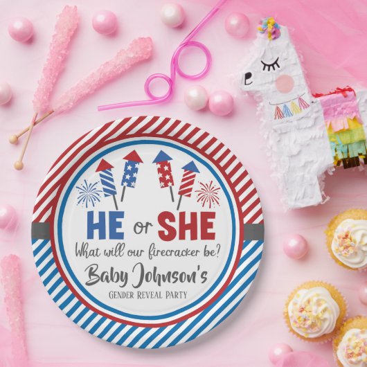 Baby Gender Reveal - Firecracker 4. Juli Pappteller (Party)