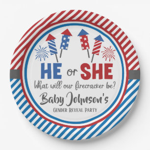 Baby Gender Reveal - Firecracker 4. Juli Pappteller