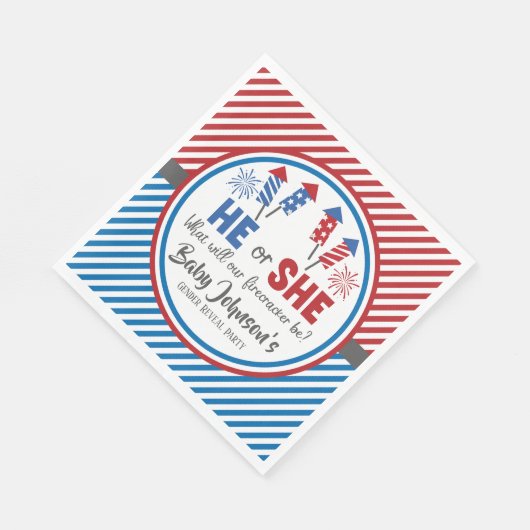 Baby Gender Reveal - Firecracker 4. Juli Serviette (Ecke)