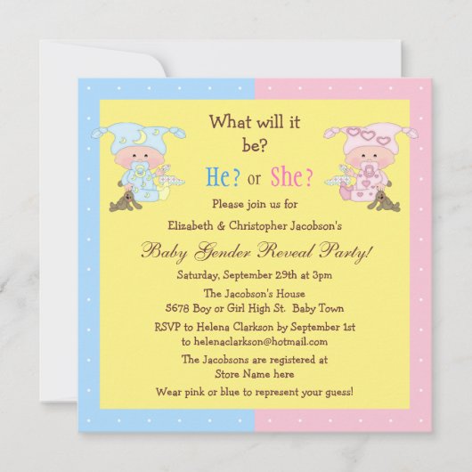 Baby Gender Reveal Niedlich Babies & Bunnies Einladung (Vorderseite)