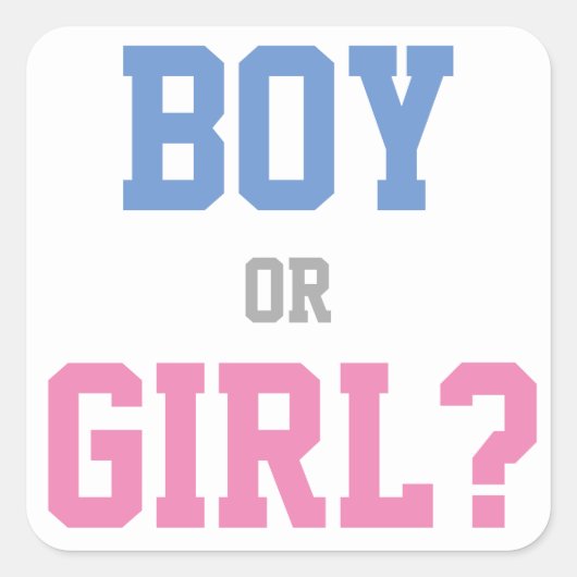Baby Gender Reveal Party Sticker, Junge oder Mädch Quadratischer Aufkleber (Vorderseite)