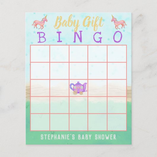 Baby Geschenk Bingo Niedlich Einhorn Tee Party Dus Flyer (Vorne)