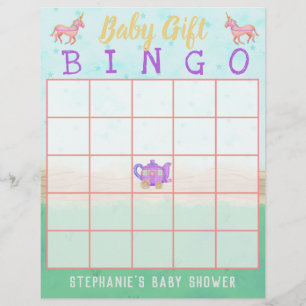Baby Geschenk Bingo Niedlich Einhorn Tee Party Dus Flyer