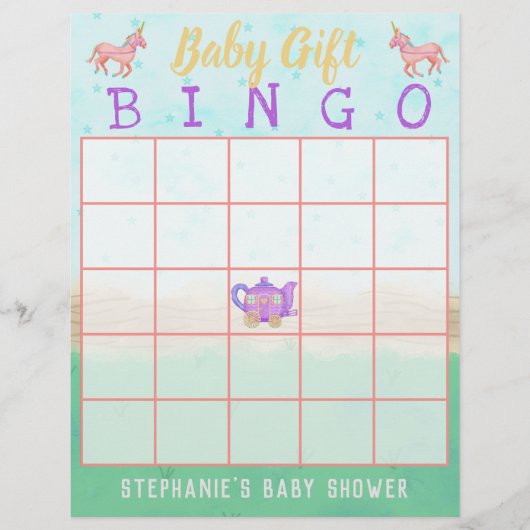 Baby Geschenk Bingo Niedlich Einhorn Tee Party Dus Flyer (Vorne)