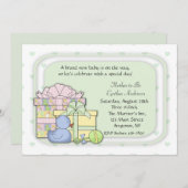 Baby-Geschenk-Grün Einladung (Vorne/Hinten)