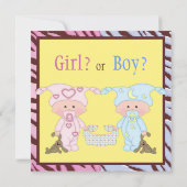 Baby-Geschlecht decken niedliche Cartoon-Babys u. Einladung (Rückseite)