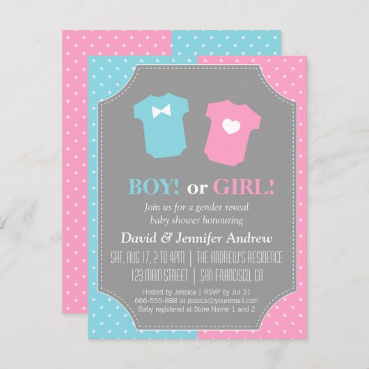 Baby-Geschlecht decken Party-Polka-Punkte auf Einladung (Vorne/Hinten)