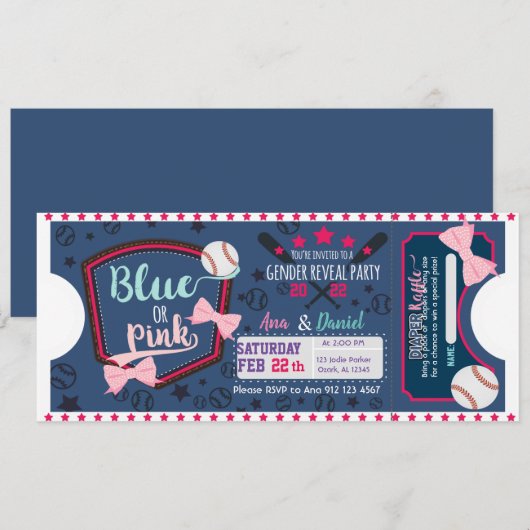 Baby-Geschlecht offenbart blaue oder rosa Windelra Einladung (Vorne/Hinten)