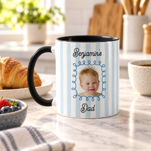 Baby-Gesicht Foto Blau Gestreift Papa Kaffee Tasse