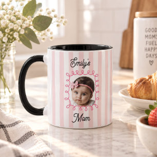 Baby-Gesicht Foto Rosa Gestreift Mama Geburtstag K Tasse