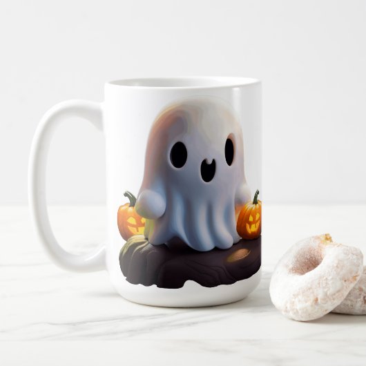 Baby Ghost Creepy Niedlich Halloween Charakter Kaffeetasse (Mit Donut)