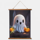 Baby Ghost Creepy Niedlich Halloween Charakter Wandteppich Mit Holzrahmen (Vorderseite)