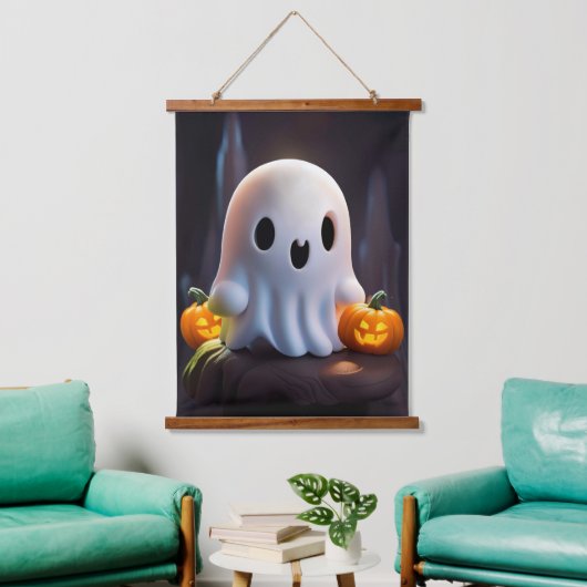 Baby Ghost Creepy Niedlich Halloween Charakter Wandteppich Mit Holzrahmen (Wohnzimmer)